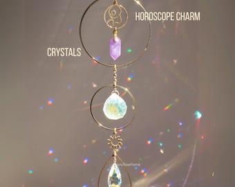 Personalized gift Horoscope Suncatcher with gemstone, Birthday gift for woman