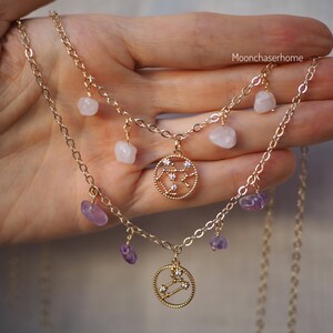 Zoya-Gold filled Zodiac Necklace, Birthstone horoscope Necklace, Constellation Necklace Birth Sign, Birthday Gift Idea
