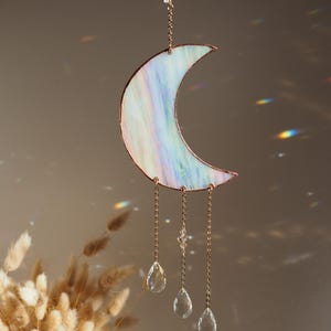 Stained glass Moon wall hanging/ suncatcher  window decor- iridescent glass