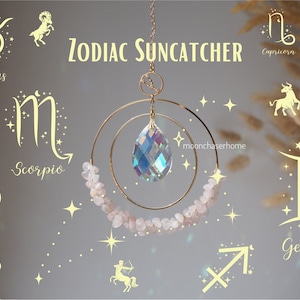 Zodiac Suncatcher com pedra de nascimento, presente de dia das mães, pingente de carro de cristal Aziza