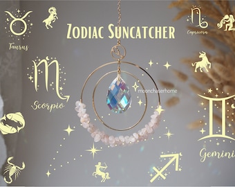 Zodiac Suncatcher with birthstone, Mother's day gift, Aziza crystal car charm