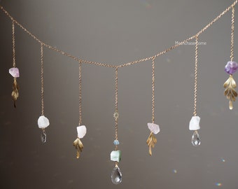 Crystal Garland Suncatcher – Rose Quartz, Amethyst, Boho Home Decor- Shani