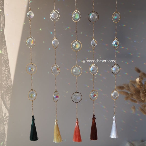 Semira crystal long 24K GOLD PLATED sun catcher, rainbow prism, home decoration, Birthday gift, Housewarming gift