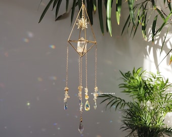 Luna-Sun Citrine crystal sun catcher, rainbow prism, gift for woman