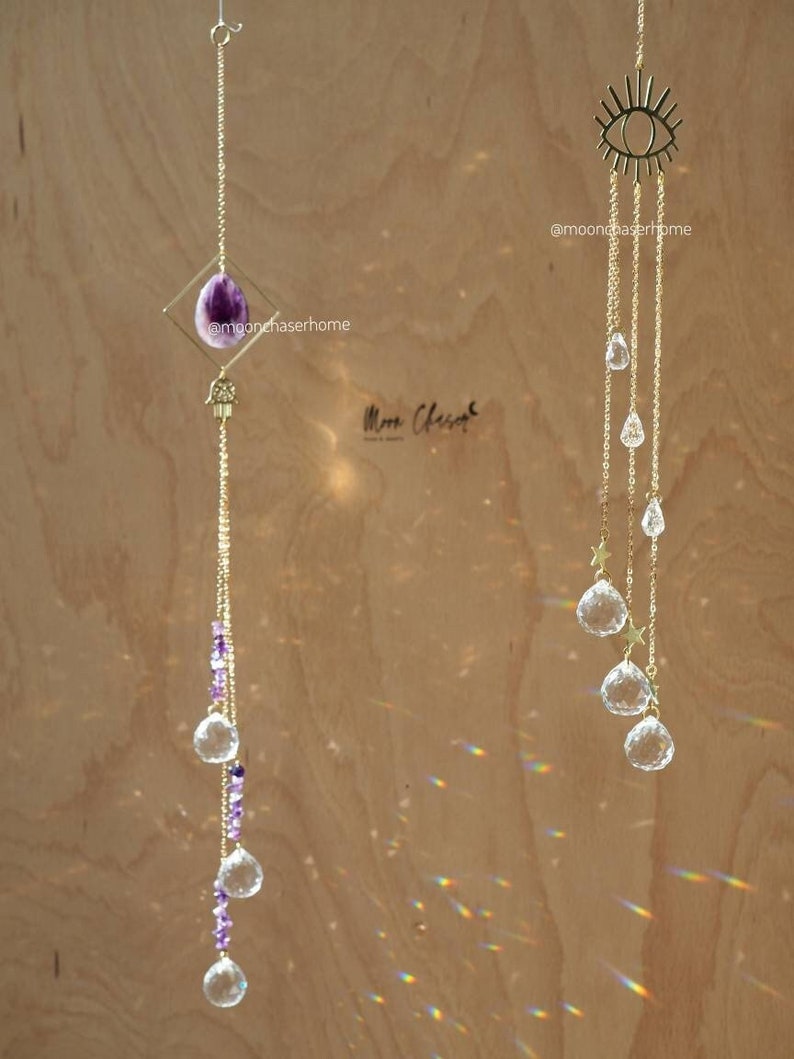 Liana crystal long sun catcher, rainbow prism with eye pendant, gift for her, light diffuser, light maker