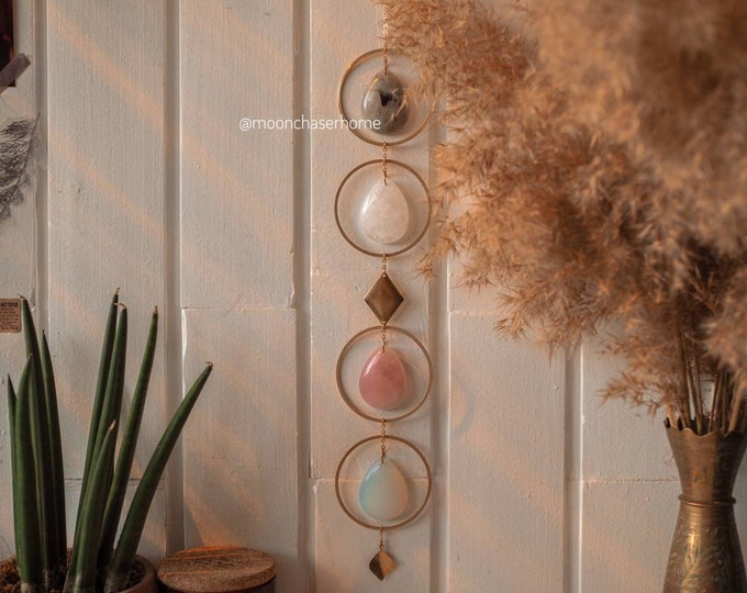 Crystal Chakra Wall Hanging: Natural Gemstone Boho Home Decor - Chaaya