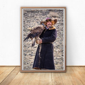 Mongolia Wall Decor, Eagle Hunter Printable, Mongolian Man Poster, Instant Download, Travel Photography, Fine Art Portrait, Eagle Wall Art