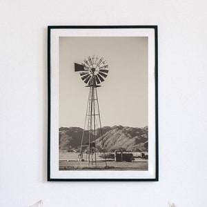 Farmhouse Windmill Print, Instant Download, Rustic Country, Wind Pump Poster, Boho Wall Art, Farm Photography, Desert Landscape Printable