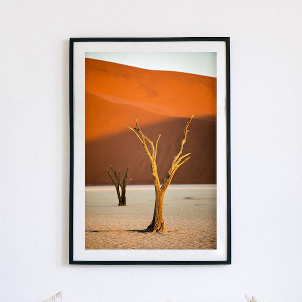 Desert Dry Tree Wall Art Printable, Red Sand Dunes Print, Instant Download, Boho Wall Decor, Deadvlei Namibia Africa, Minimalist Photography