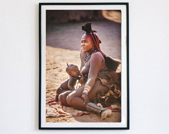 Nursing Woman Wall Art, Breastfeeding Mother Poster, Breastfeeding Print, African Tribe Decor, Himba Woman, Instant Download, Motherhood Art