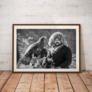 Mongolia Printable, Eagle Hunter Portrait, Eagles Wall Art, Travel Photography, Instant Download, Indigenous People, Horseman Large Decor