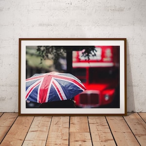 Modern London Print, British Flag Print, London Red Bus, Instant Download, England Wall Art, London Street Photography, Great Britain Decor