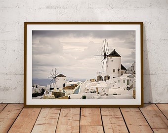 Santorini Printable, Instant Download, Boho Wall Decor, Windmill Print, Greece Landscape, Fine Art Photography, Santorini Gift, Travel Print