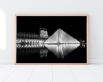 Paris Art Poster, Louvre France Printable, Digital Download, Instant Download, Fine Art Gift, Night Paris Photography, French Gift For Her