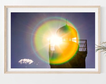 Coastal Lighthouse Photography Print, Sunlight Art, Beach Home Decor (Digital Download)