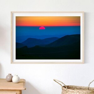 Mountain Landscape Printable, Minimalist Sunrise Print, Fine Art Photography, Instant Download, Blue Large Decor, Abstract Landscape Poster