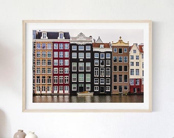 Stampa con architettura dei canali di Amsterdam, decorazione per la casa in stile olandese (download digitale)