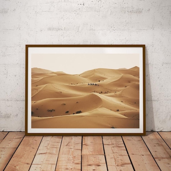 Sahara Desert Printable, Pastel Desert Wall Art, Camel Caravan Wall Decor, Landscape Photography, Morocco Poster, Instant Download, Travel