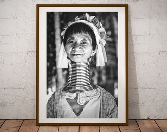 Long Neck Village Printable, Woman With Neck Rings Poster, Fine Art Portrait, Instant Download, Tribes Wall Art, Myanmar Travel Photography
