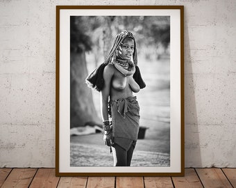Africa Photography, Himba People Wall Decor, African Tribal Woman Wall Art, Black and White Printable, Instant Download, Loving Africa Gift
