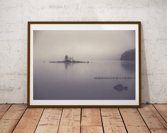 Landschapsprint mistig meer, minimalistische pastel muurkunst (digitale download)