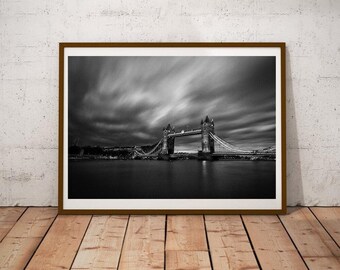 London Tower Bridge Print, Black and White Photography (Digital Download)