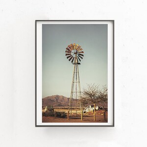 Windmill Print Download, Farm Wall Art, African Desert Landscape, Namibia Printable, Instant Download, Fine Art Boho Print, Wind Pump Poster