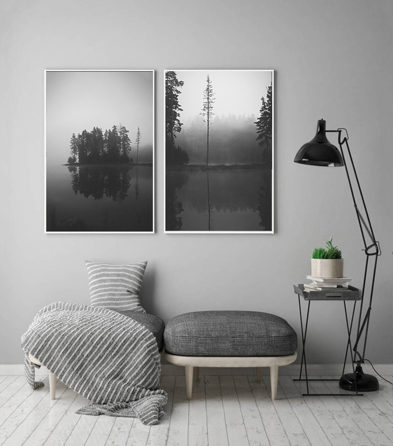 Coastal Wall Art Black and White Forest Printable Foggy - Etsy