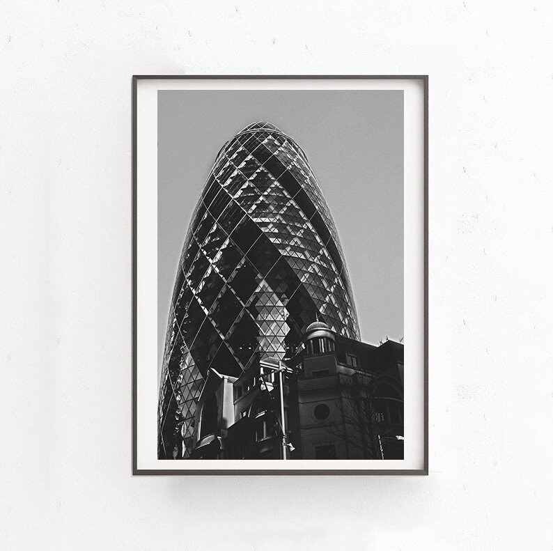 London Architecture Printable, The Gherkin Building London, 30 St Mary Axe London Poster, Travel Photography, Digital Download, London Gift
