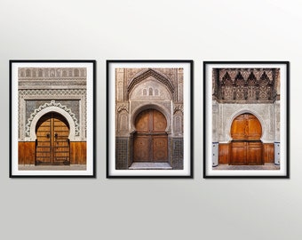 Portas árabes para impressão, arte de parede com portas, conjunto de 3 impressões, download digital, fotografia artística, decoração boho, pôsteres de arquitetura do Marrocos
