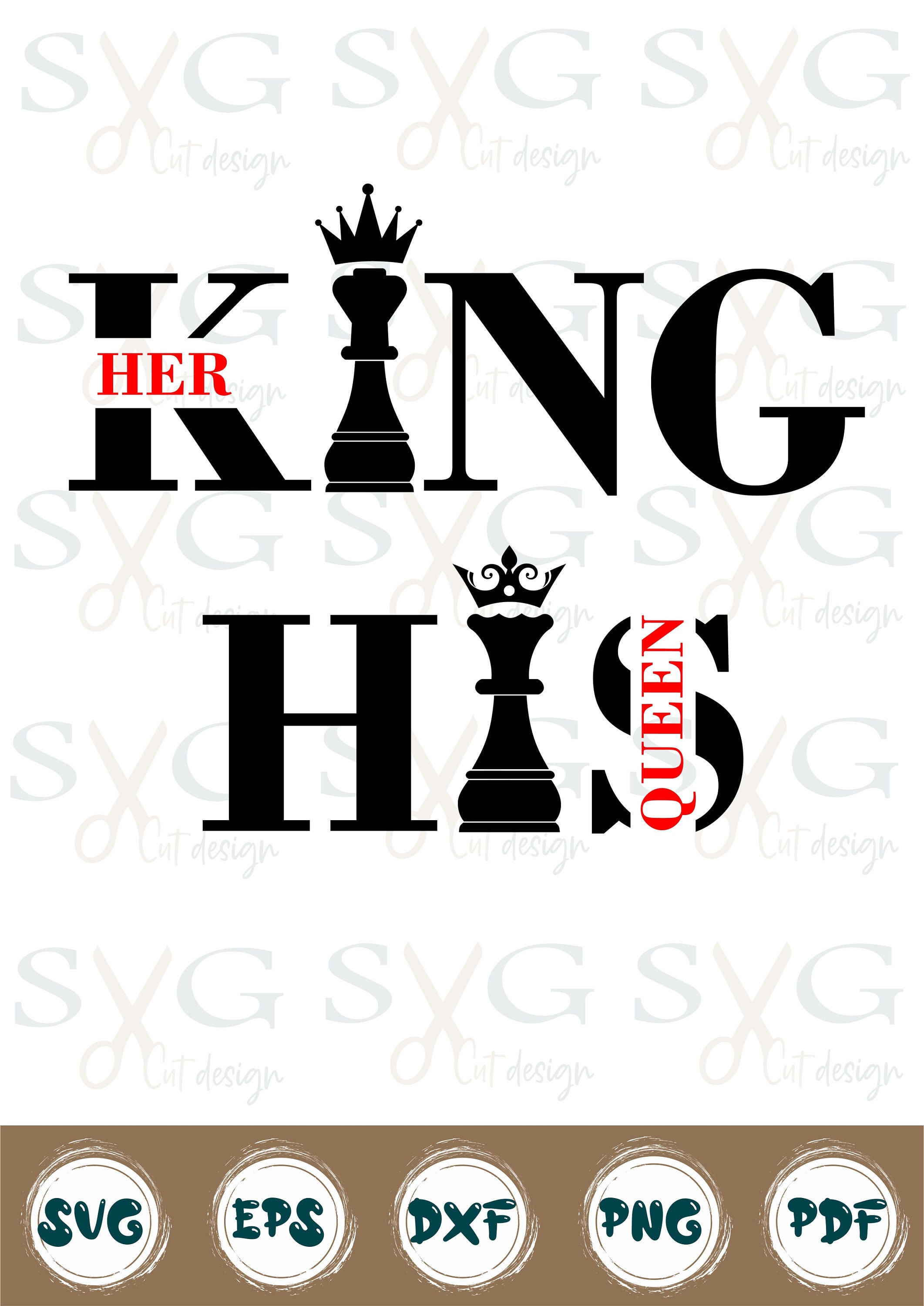 King and Queen SVG, Her king SVG, His queen SVG, Chess pieces Svg, Co…