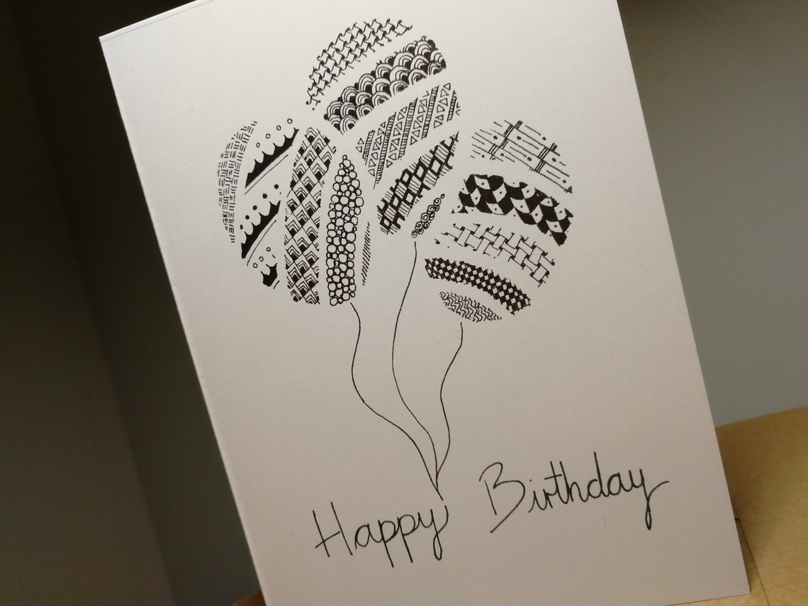 Happy Birthday Card. Handmade Zentangle art. For him. For her. Etsy