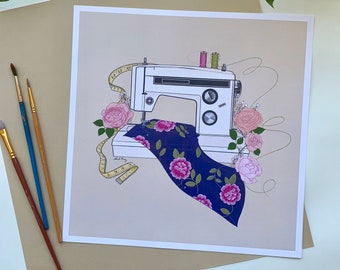 Vintage Sewing Machine Print, Mexican Floral Embroidery, Seamstress Gift