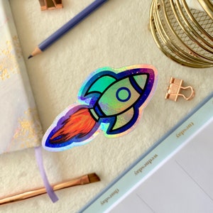 Holographic Rocket Sticker, Holographic Sticker, Holographic Rocket, Space Sticker, To the Moon Sticker, Sticker for kid, gamestop gamestonk