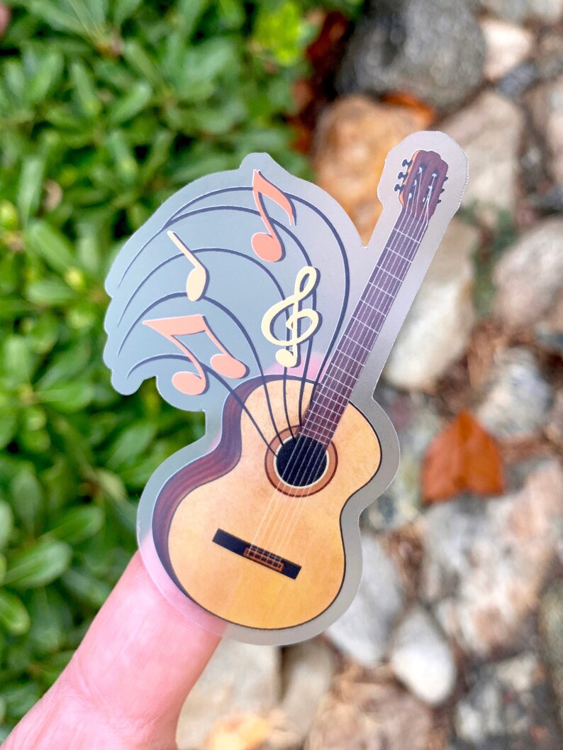 Acoustic Guitar Sticker Music Notes Clear Sticker Brown Etsy
