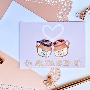 Valentine's Day Card, Dia de San Valentin, Anniversary, Amor Card, Cantaritos, Jarritos, Blank Card, Spanish Card, for boyfriend, Kawaii
