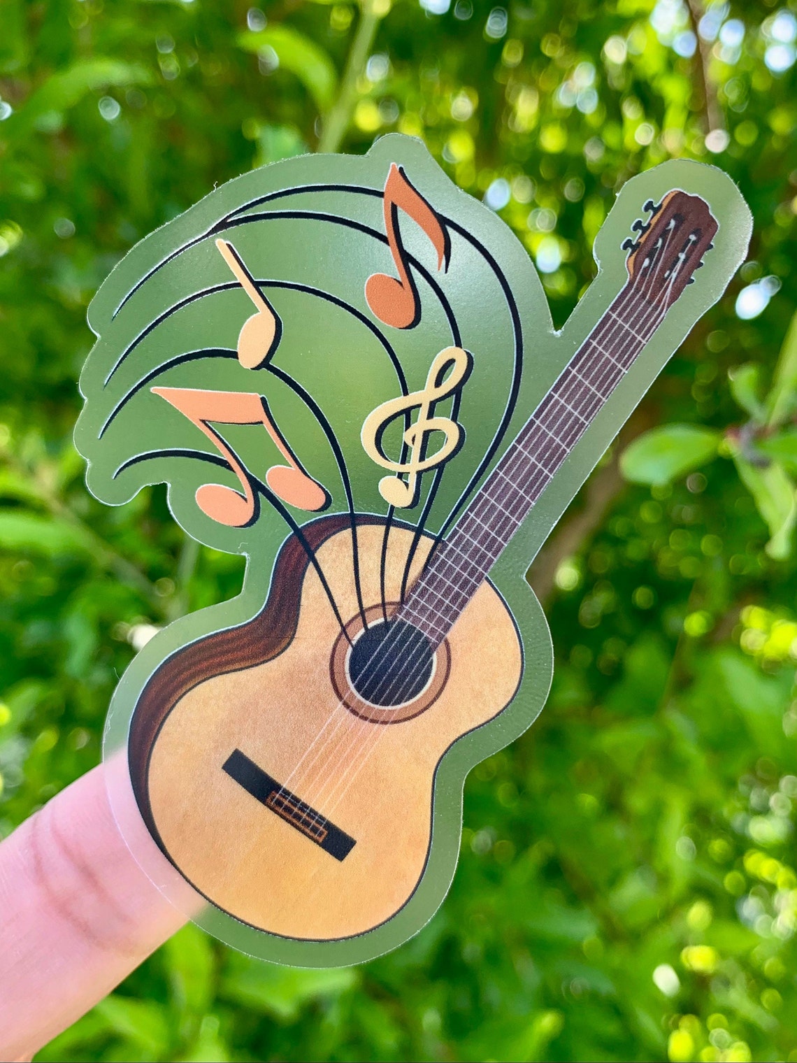 Acoustic Guitar Sticker Music Notes Clear Sticker Brown Etsy