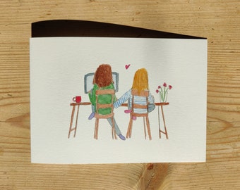 Working from home couple card lesbian birthday anniversary card