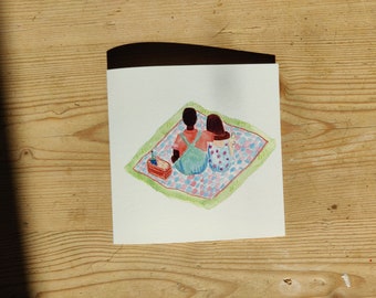 lesbian queer birthday anniversary card picnic card cute romantic card for girlfriend diverse couple