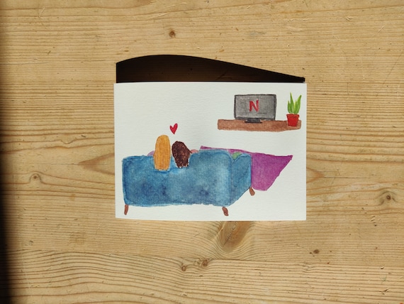 Lesbian Couple Valentines Day Watercolour Anniversary Card: Queer Romantic Greetings card