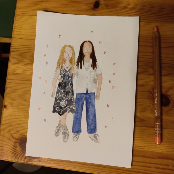 personalised couple watercolour illustration | custom painting commission | queer lesbian anniversary gift birthday present