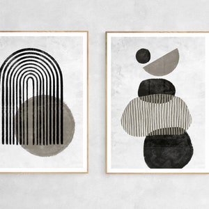 Nordisches 2er-Poster-Set / Rainbow & Abstract / Minimalismus / Grau / Taupe / skandi / scandi / abstrakt / art / wanddeko / boho