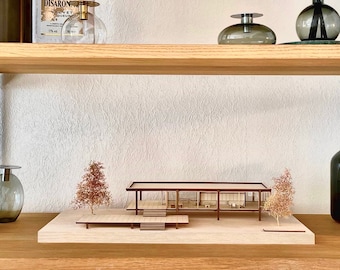 Architecture Model - Farnsworth House  1/100 Scale - Mies van der Rohe Architecture, Wooden Art Gift for Architects, Architectural Miniature