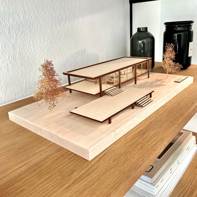 Architecture Model Farnsworth House 1/100 Scale Mies van der Rohe Architecture, Wooden Art Gift for Architects, Architectural Miniature image 5