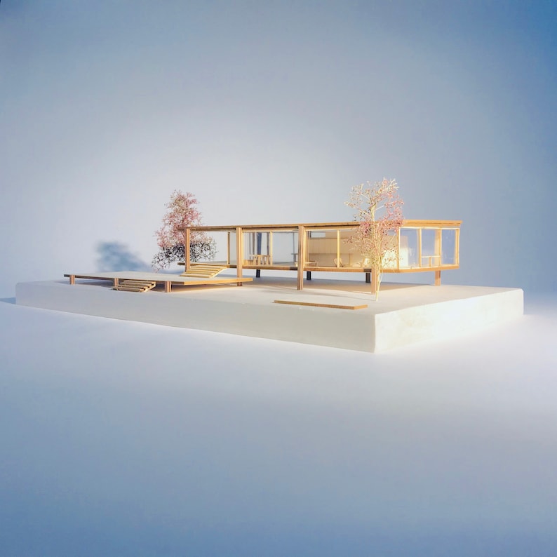 Architecture Model Farnsworth House 1/100 Scale Mies van der Rohe Architecture, Wooden Art Gift for Architects, Architectural Miniature image 6