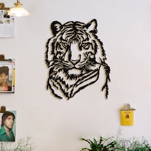Tiger Head Metal Wall Art: Modern Animal Decor (19.69 x 27.55 inches)