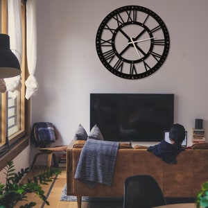Extra Large Black Metal Wall Clock: Silent Modern Wall Art