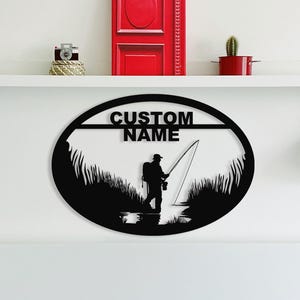 Custom Fisherman Metal Sign – Personalized Fishing Wall Art for Men – Gift for Dad, Grandpa, Husband – Rustic Cabin Lake House Decor