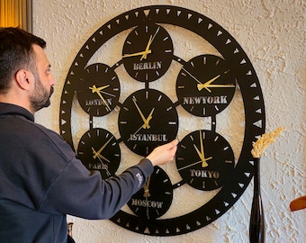Orologio da parete in metallo personalizzato, orologio da parete grande, orologio da parete unico, orologio in metallo silenzioso, orologio da parete per ufficio, regalo personalizzato, orologio con nome città