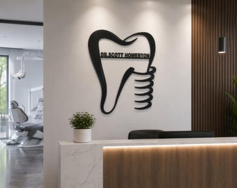 Gepersonaliseerde Metalen Wanddecoratie voor Tandarts, Tandartspraktijk Decor, Zwart Stalen Kliniekbord